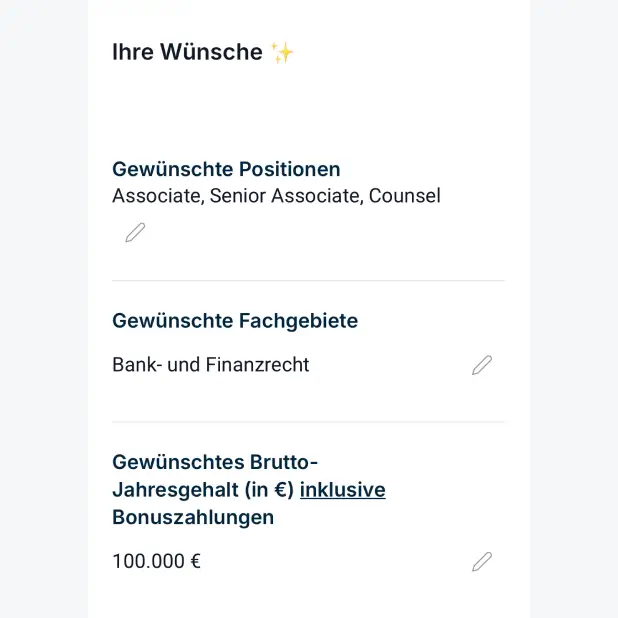 Visualisierung der Jobwünsche im Profil